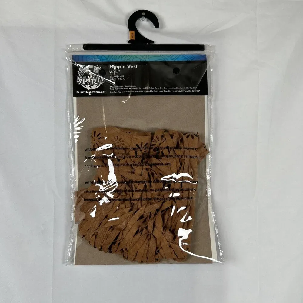 Sprit Hippie Vest Halloween Costume Adults S/M Brown Fringe Tassels 60’s Peace - Picture 4 of 6